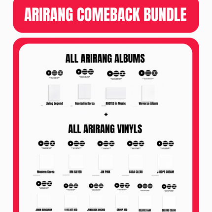 BTS - ARIRANG 5TH ALBUM WEVERSE SHOP COME BACK BUNDLE (4 ALBUMS + 11 VINYLS) - COKODIVE