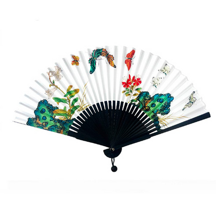 FLOWERS AND BUTTERFLY FOLDING FAN (BLACK) - COKODIVE