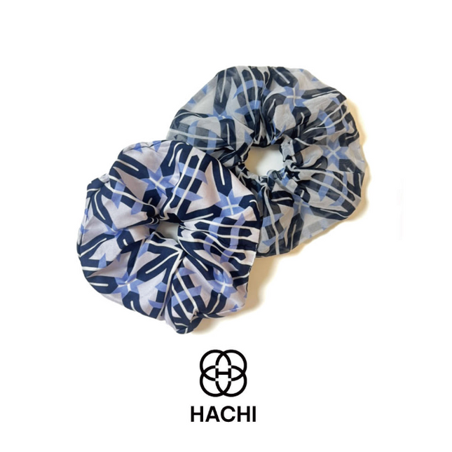 DANCHEONG SCRUNCHIE BLUE (DOUBLE SQUARE PATTERN) - COKODIVE