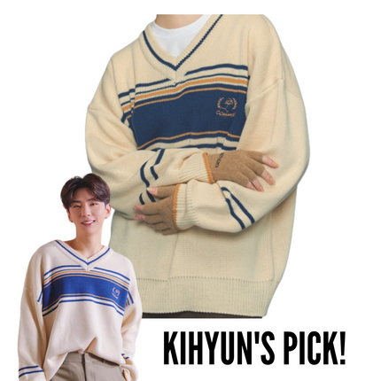 MONSTA X KIHYUN PICK - CPGN COMME V NECK SWEATER CREAM - COKODIVE