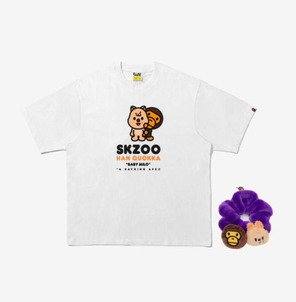 STRAY KIDS - BAPE X STRAY KIDS HAN QUOKKA BABY MILO TEE M (HAN) + SCRUNCHIES (PURPLE) SET - COKODIVE