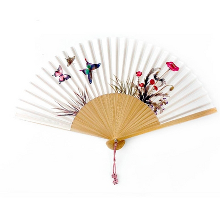 FLOWERS AND BUTTERFLY FOLDING FAN (IVORY) - COKODIVE