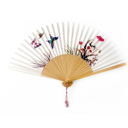 FLOWERS AND BUTTERFLY FOLDING FAN (IVORY) - COKODIVE