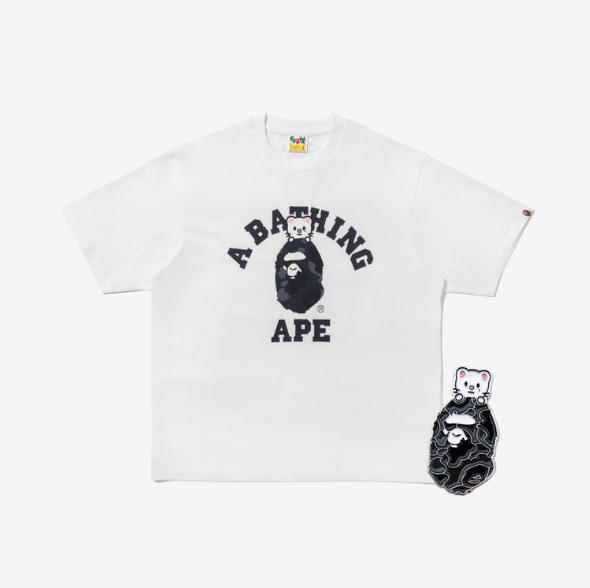 STRAY KIDS - BAPE X STRAY KIDS JINIRET COLLEGE TEE M (HYUNJIN) + METAL PINS (BLACK) SET - COKODIVE