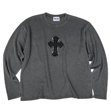 [STRAY KIDS HAN PICK] CLASSIC CROSS PIGMENT OVERSIZED KNIT CHARCOAL - COKODIVE