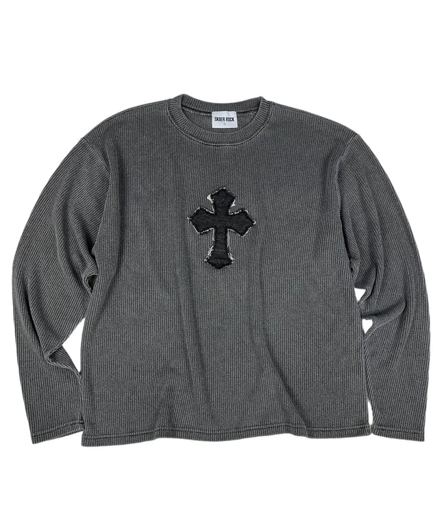 [STRAY KIDS HAN PICK] CLASSIC CROSS PIGMENT OVERSIZED KNIT CHARCOAL - COKODIVE