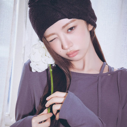 [IVE REI PICK] DRAWSTRING COWL BUTTON BEANIE BLACK - COKODIVE