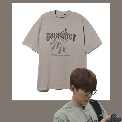 SEVENTEEN WONWOO PICK - DYSFUNCT DREAM CATCHER PIGMENT T-SHIRT BEIGE - COKODIVE