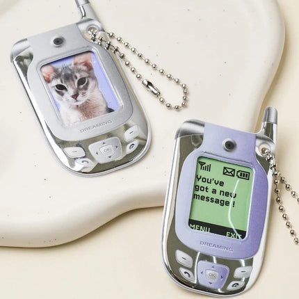 SILVER FLIP PHONE ID PHOTO KEYRING HOLDER (2PCS) - COKODIVE
