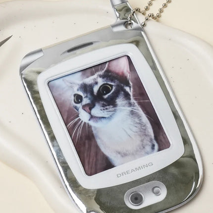 SILVER FLIP PHONE PHOTOCARD KEYRING HOLDER - COKODIVE