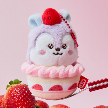 BT21 - STRAWBERRY PARTY CUSTARD STRAWBERRY TART PLUSH KEYRING - COKODIVE