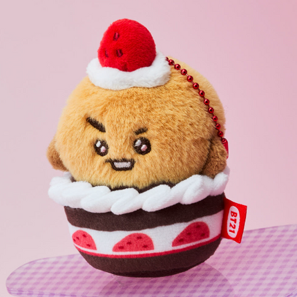BT21 - STRAWBERRY PARTY CUSTARD STRAWBERRY TART PLUSH KEYRING - COKODIVE