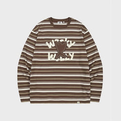 [BTS JIMIN PICK] WACKY WILLY ONE POINT STRIPE LONG SLEEVE T-SHIRT (BROWN) - COKODIVE