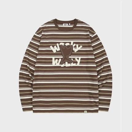 [BTS JIMIN PICK] WACKY WILLY ONE POINT STRIPE LONG SLEEVE T-SHIRT (BROWN) - COKODIVE